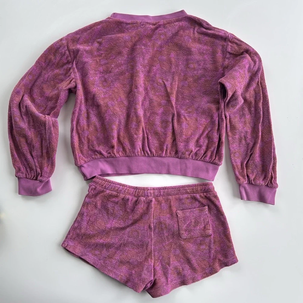 🌸LONGLIVETHEQUEEN Mauve Floral Terry Sweatshirt & Matching Shorts, size 12 - Picture 2 of 7